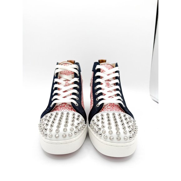 Mens Christian Louboutin Men's Spike Floral Print Denim High-Top Sneakers Sz 41 - Picture 5 of 13